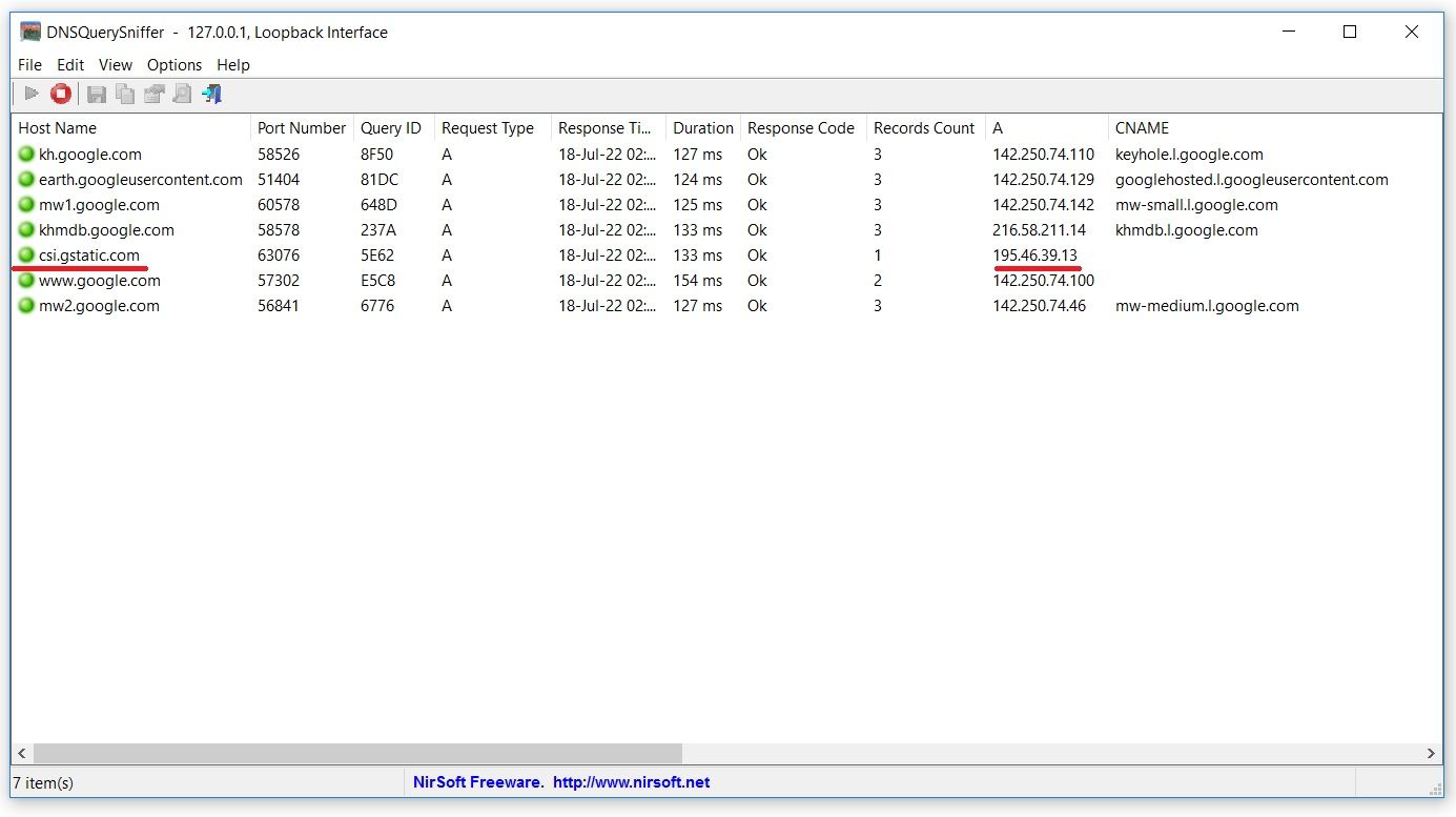 download the new version DNSQuerySniffer 1.95